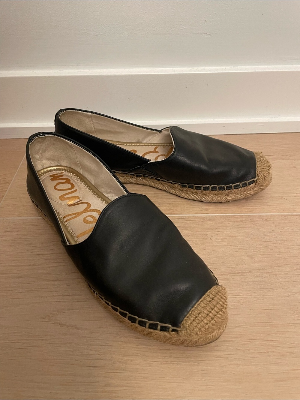 SAME EDELMAN Black Leather Espadrille Flats